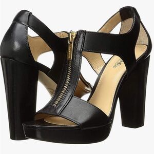 Michael Michael Kors Berkley, black 1” platform, gold zipper, 4” heel